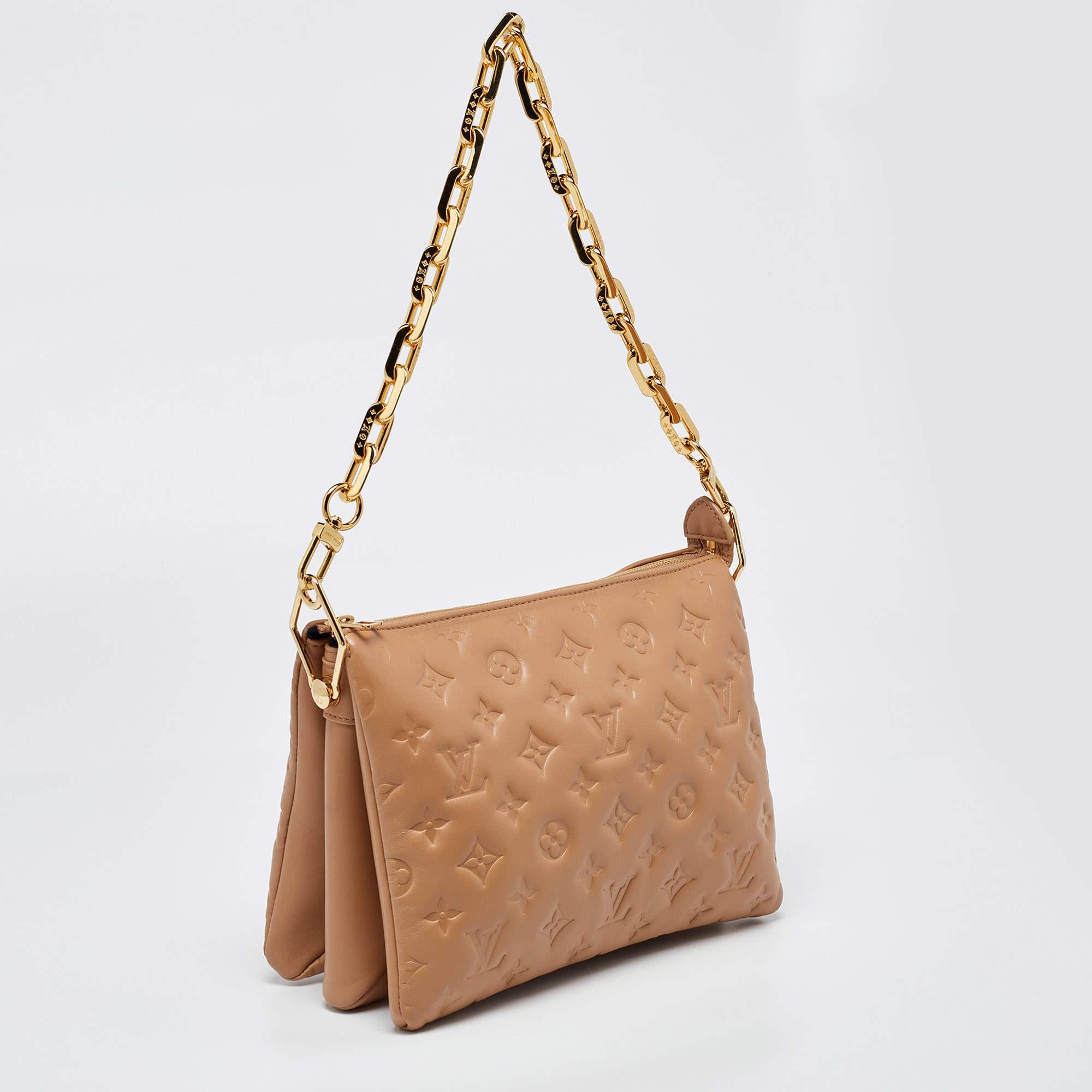 Brown Louis Vuitton Taupe Monogram Embossed Leather Coussin PM Bag
