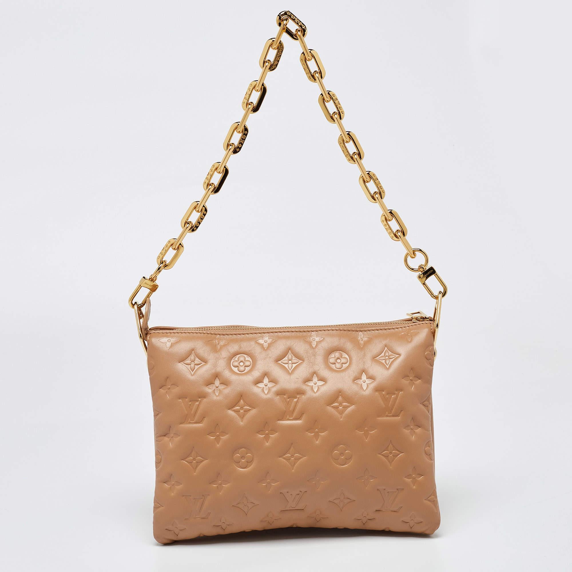 Louis Vuitton Taupe Monogram Embossed Leather Coussin PM Bag In Excellent Condition In Dubai, Al Qouz 2