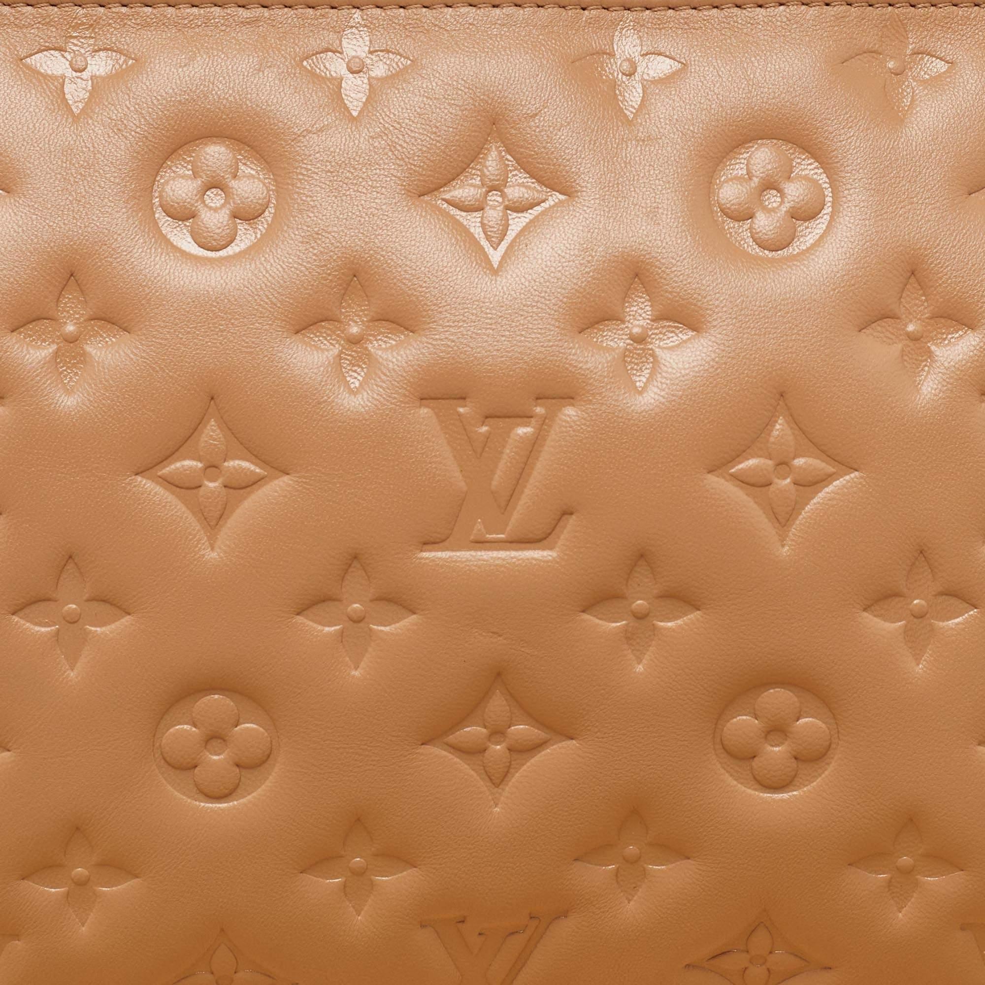 Women's Louis Vuitton Taupe Monogram Embossed Leather Coussin PM Bag