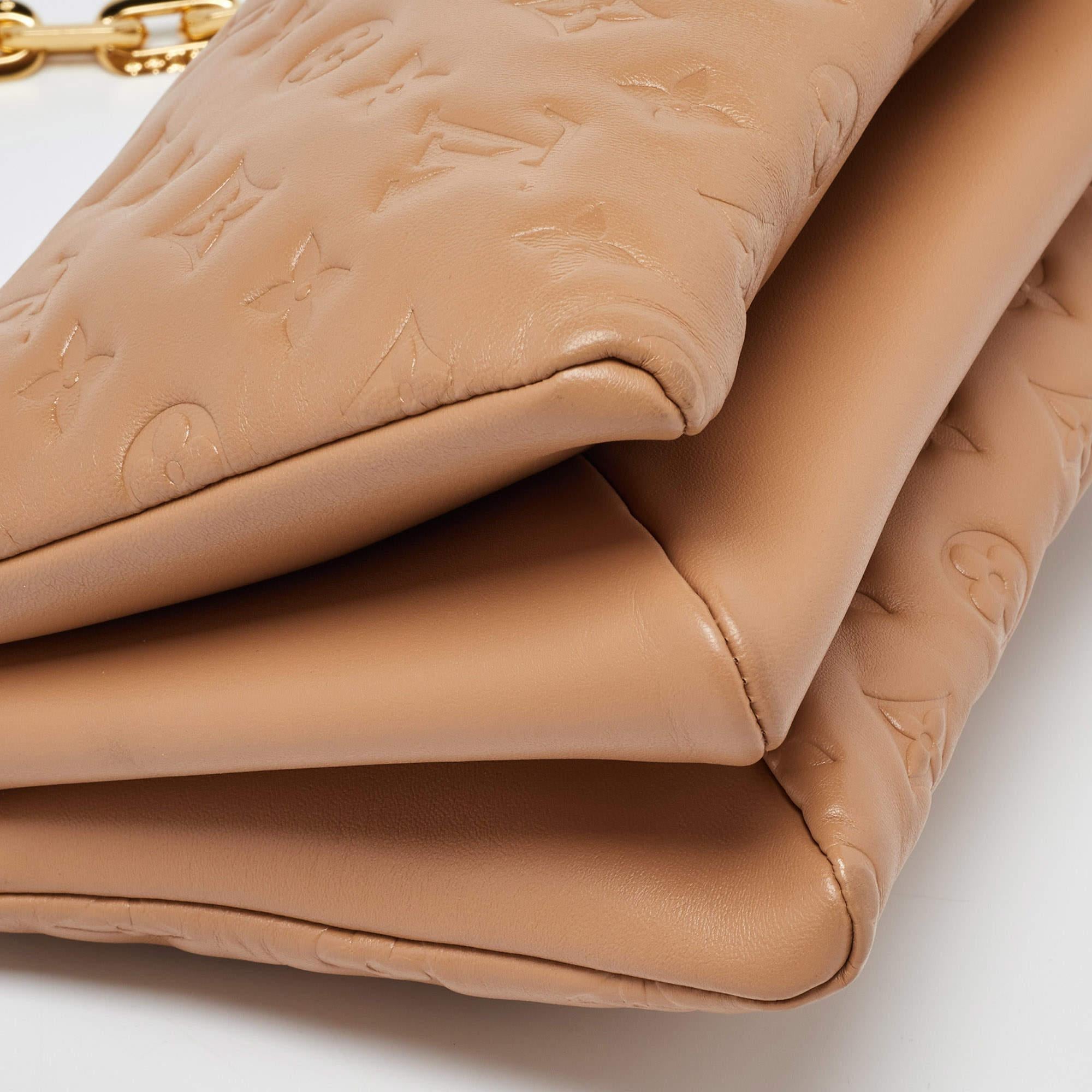 Louis Vuitton Taupe Monogram Embossed Leather Coussin PM Bag 4