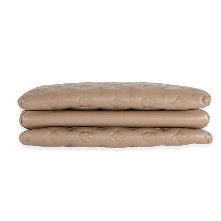 Louis Vuitton Taupe Monogram Embossed Puffy Lambskin Coussin PM
