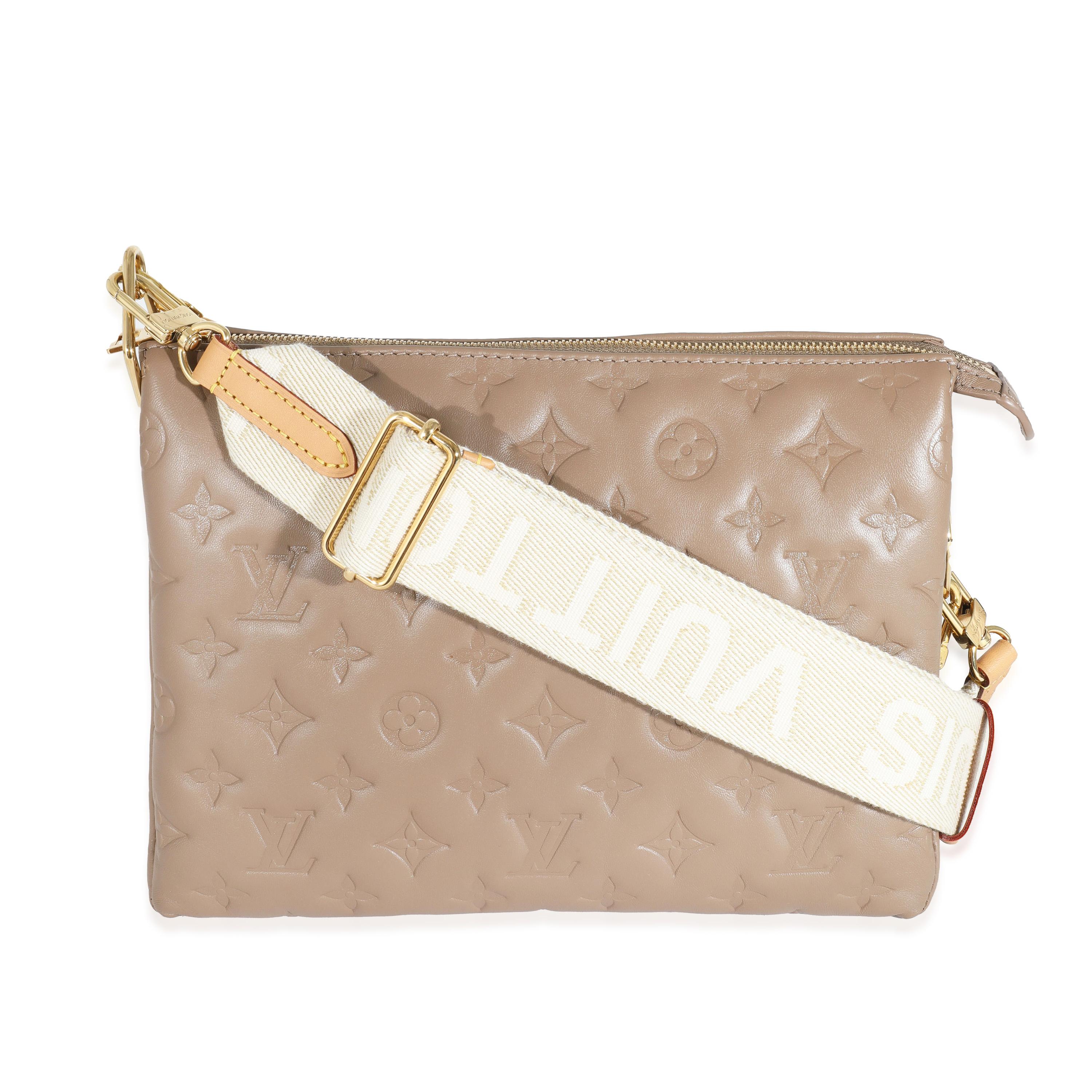 Louis Vuitton Taupe Monogram Embossed Puffy Lambskin Coussin PM For Sale 2