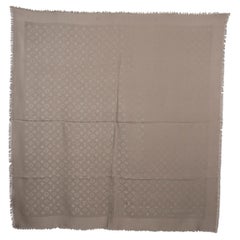 LOUIS VUITTON taupe silk wool MONOGRAM CLASSIC Shawl Scarf M77629