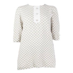 LOUIS VUITTON taupe white cotton blend DAMIER CHECK Short Sleeve Sweater M