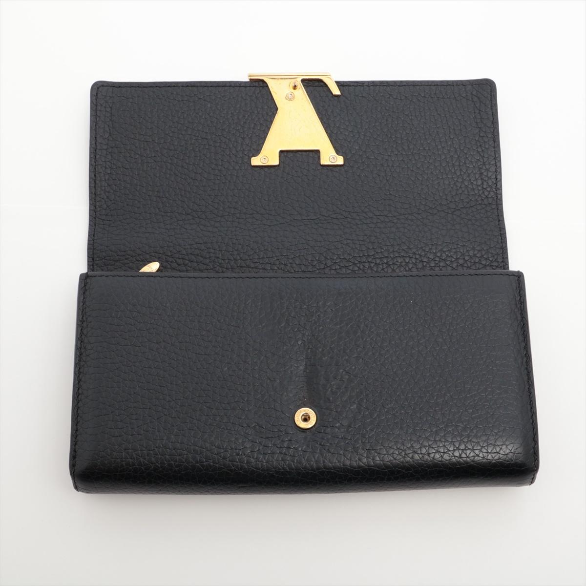 Women's Louis Vuitton Taurillon Capucines Long Wallet Black x Hot Pink