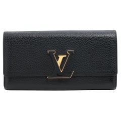 Louis Vuitton Taurillon Capucines Long Wallet Black x Hot Pink