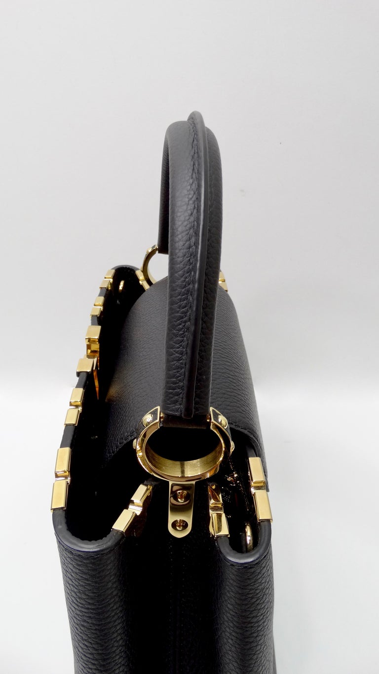 Black Louis Vuitton Taurillon Capucines PM w/ Bandouliere Handbag For Sale