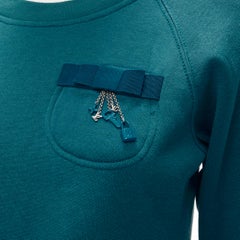 LOUIS VUITTON teal blue bow lock charm patch pocket cotton fleece sweater S