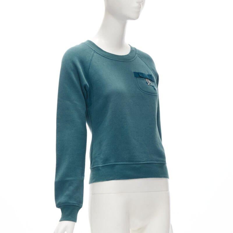Blue LOUIS VUITTON teal blue bow lock charm patch pocket cotton fleece sweater S For Sale
