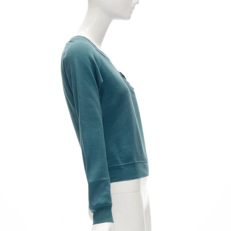LOUIS VUITTON teal blue bow lock charm patch pocket cotton fleece sweater S In Excellent Condition For Sale In Hong Kong, NT