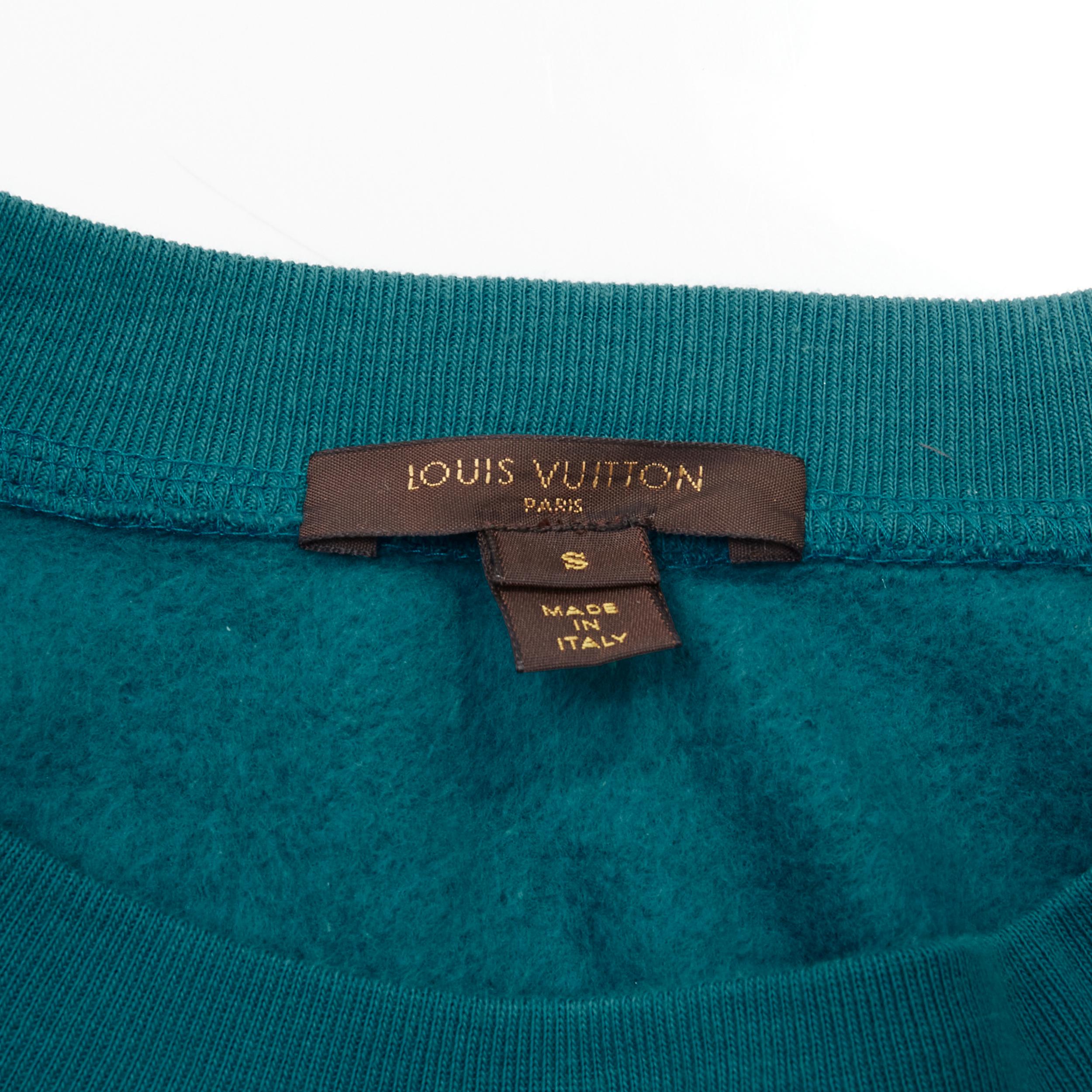 Women's LOUIS VUITTON teal blue bow lock charm patch pocket cotton fleece sweater S For Sale
