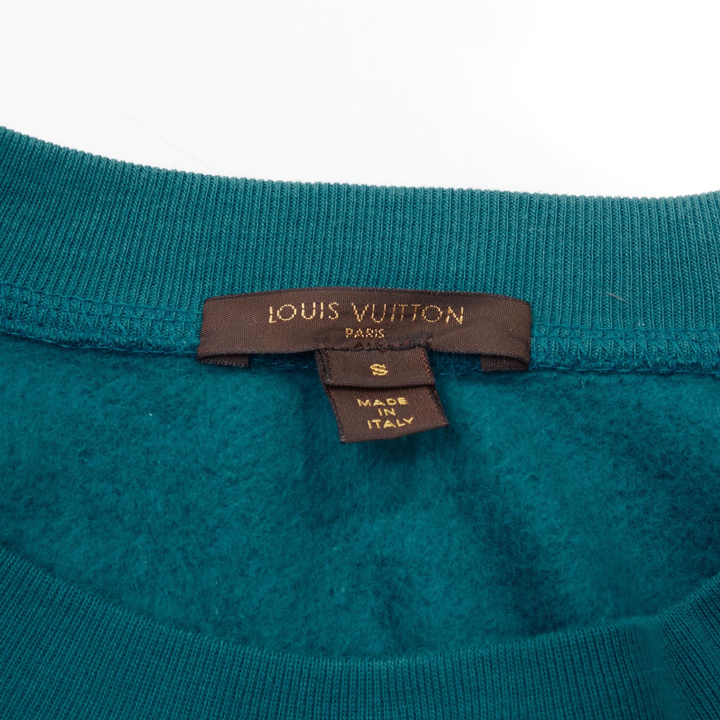 Women's LOUIS VUITTON teal blue bow lock charm patch pocket cotton fleece sweater S