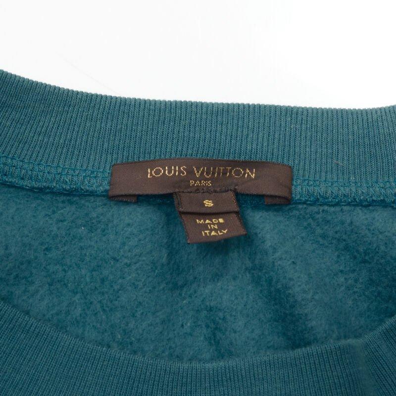 LOUIS VUITTON teal blue bow lock charm patch pocket cotton fleece sweater S For Sale 3