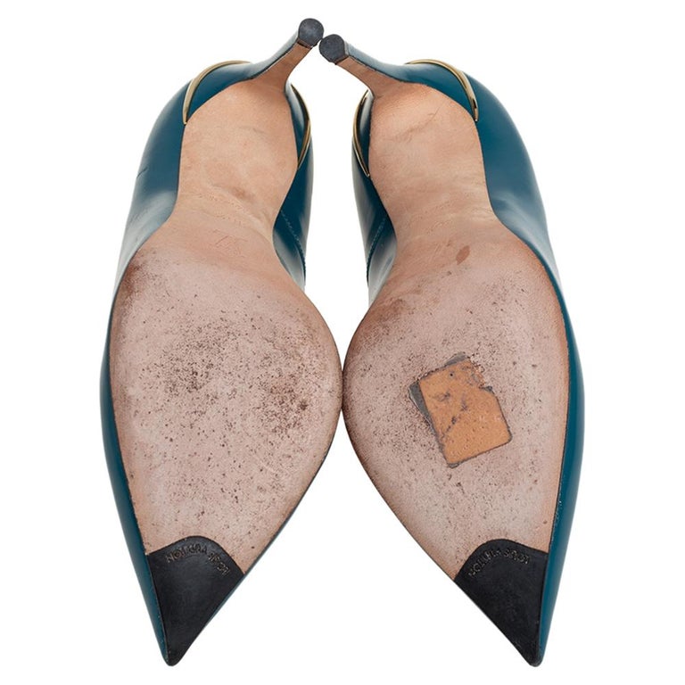 Louis Vuitton Teal Blue Leather Eyeline Pointed Toe Pumps Size