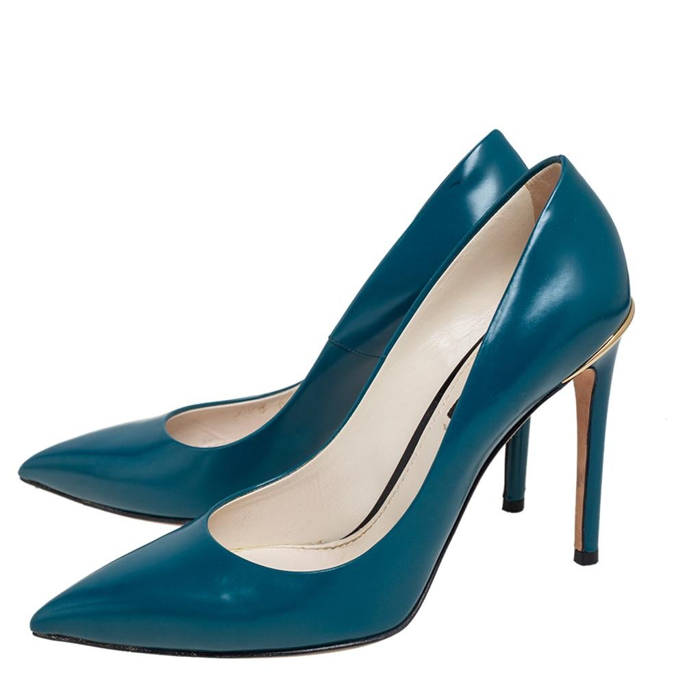 Louis Vuitton Teal Blue Leather Eyeline Pointed Toe Pumps Size 36.5 3