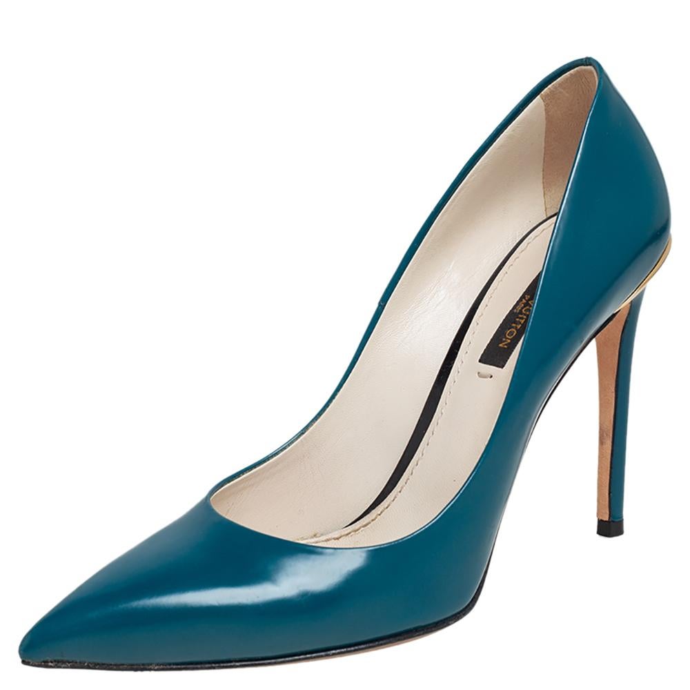 Louis Vuitton Teal Blue Leather Eyeline Pointed Toe Pumps Size 36.5 at ...