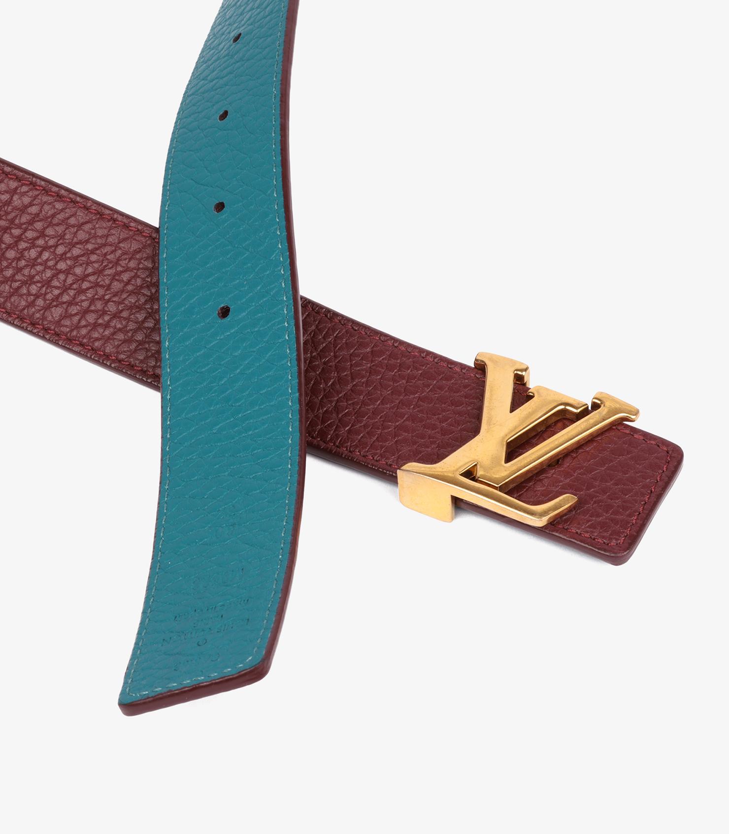 Louis Vuitton Teal & Burgundy Taurillon Calfskin Leather LV Initiales 30mm Reversible Belt

Brand- Louis Vuitton
Model- LV Initiales 30mm Reversible Belt
Product Type- Belt
Serial Number- CA3153
Age- Circa 2013
Accompanied By- Louis Vuitton Dust