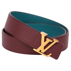Louis Vuitton Teal & Burgundy Taurillon Calfskin Leather LV Initiales Belt
