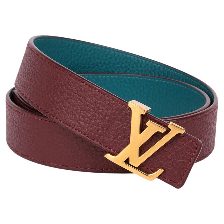 Louis Vuitton Teal and Burgundy Taurillon Calfskin Leather LV Initiales Belt  at 1stDibs
