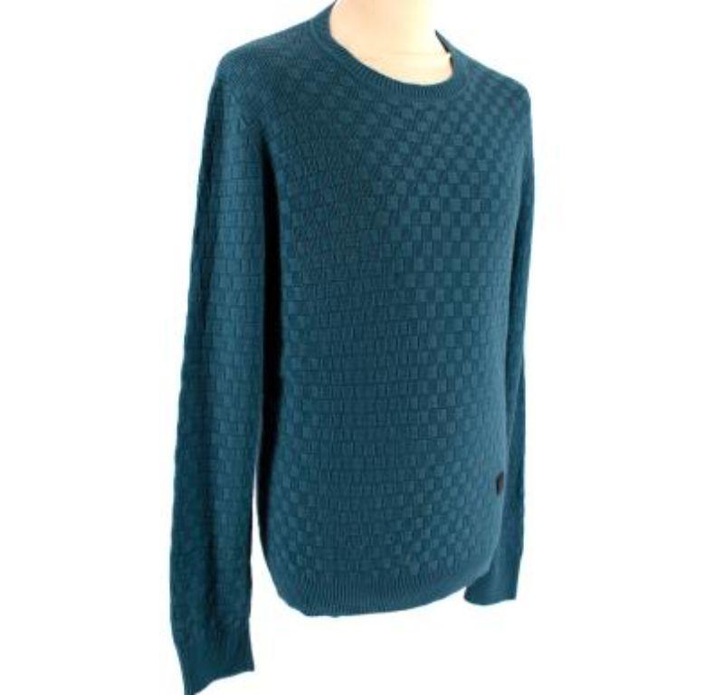 Louis Vuitton Teal Damier Crew Neck Knit Jumper In Excellent Condition For Sale In London, GB