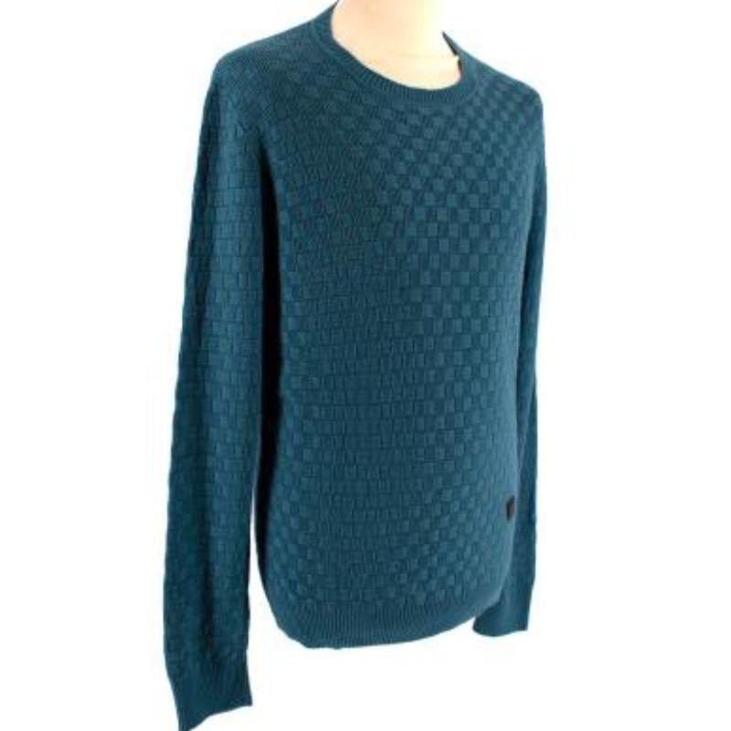 Louis Vuitton Teal Damier Crew Neck Knit Jumper In Excellent Condition For Sale In London, GB