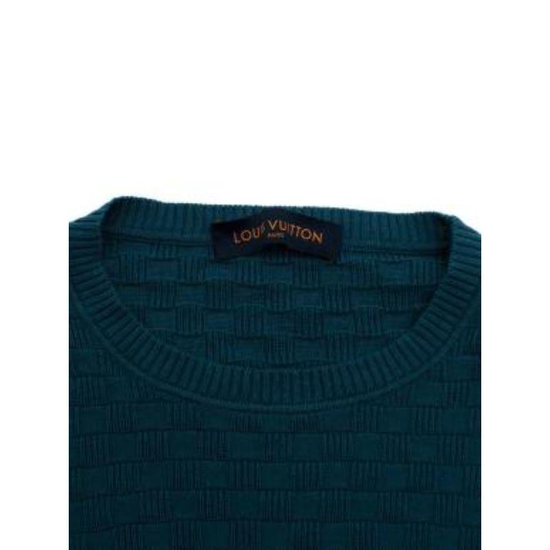 Louis Vuitton Teal Damier Crew Neck Knit Jumper For Sale 1