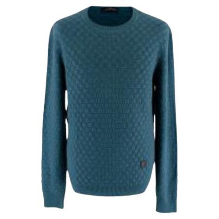 Louis Vuitton Teal Damier Crew Neck Knit Jumper For Sale at 1stDibs