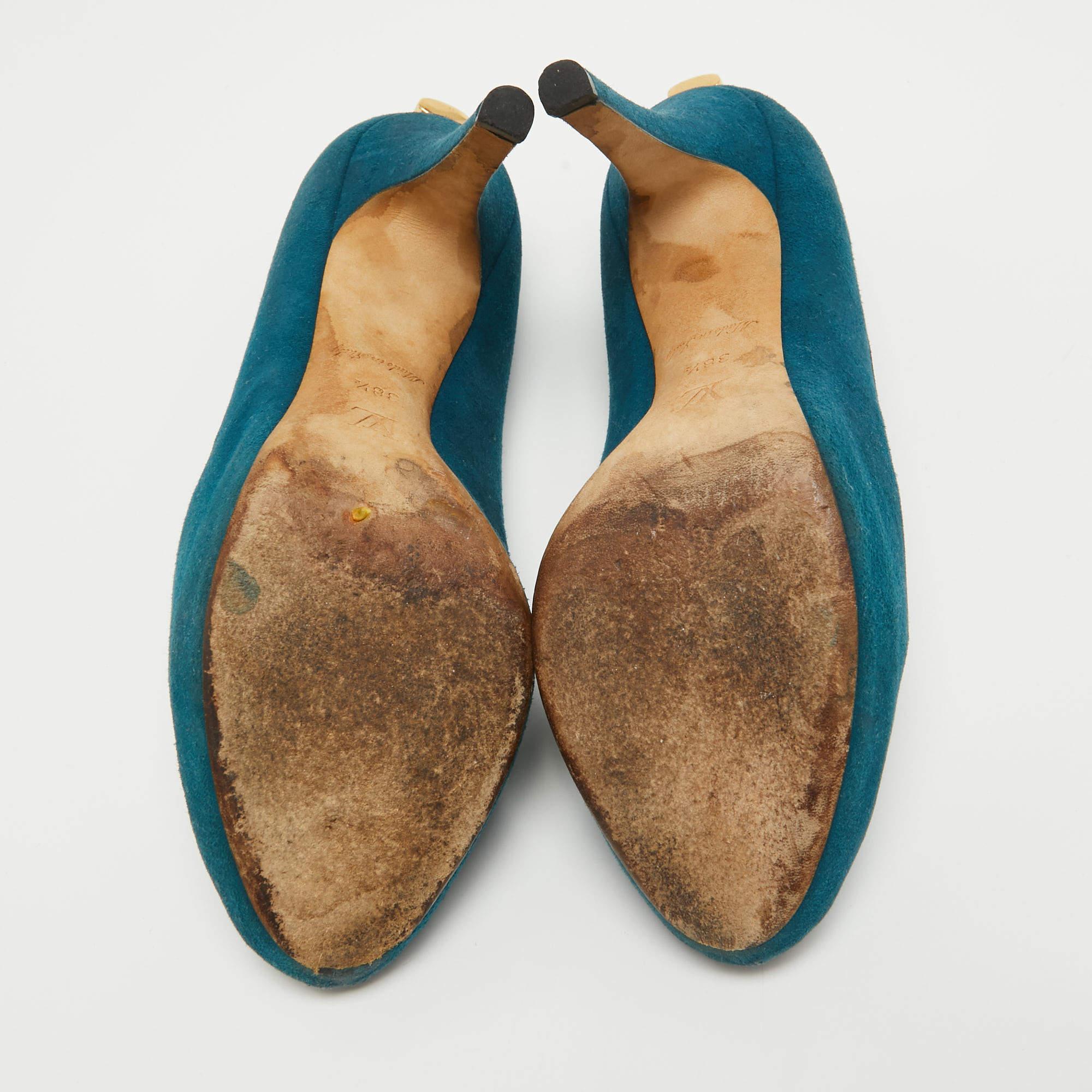 Donna Louis Vuitton in pelle scamosciata verde acqua Oh davvero! Décolleté Peep Toe Taglia 38.5