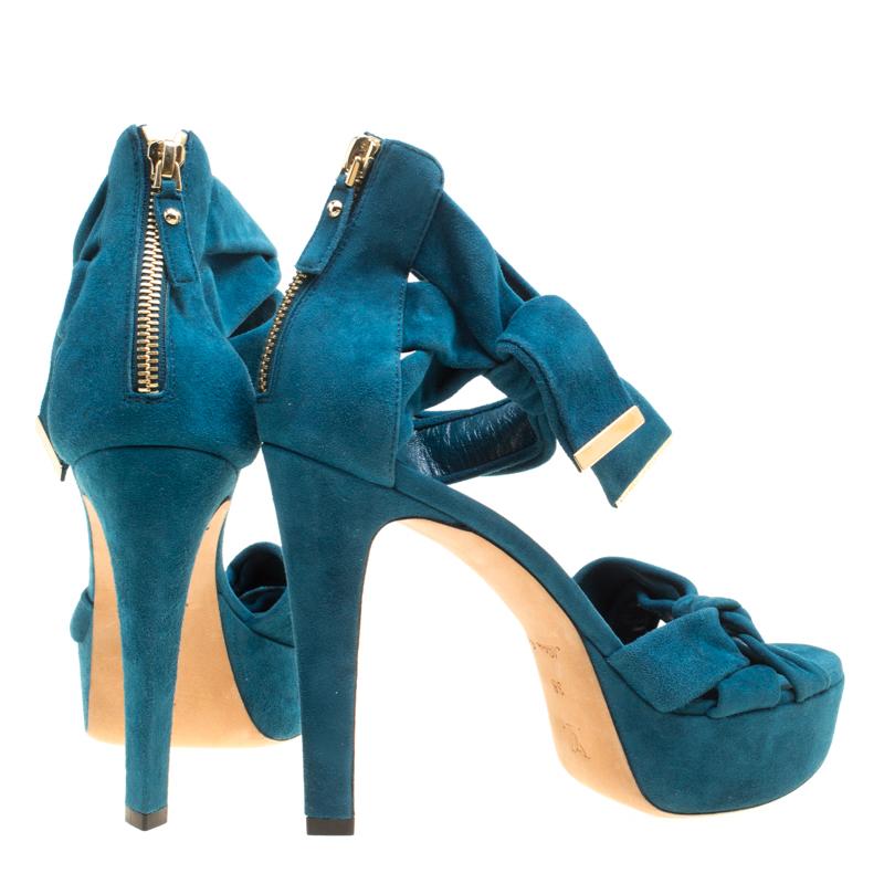Blue Louis Vuitton Teal Suede Platform Sandals Size 38