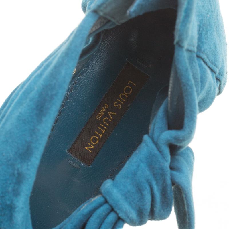 Louis Vuitton Teal Suede Platform Sandals Size 38 1