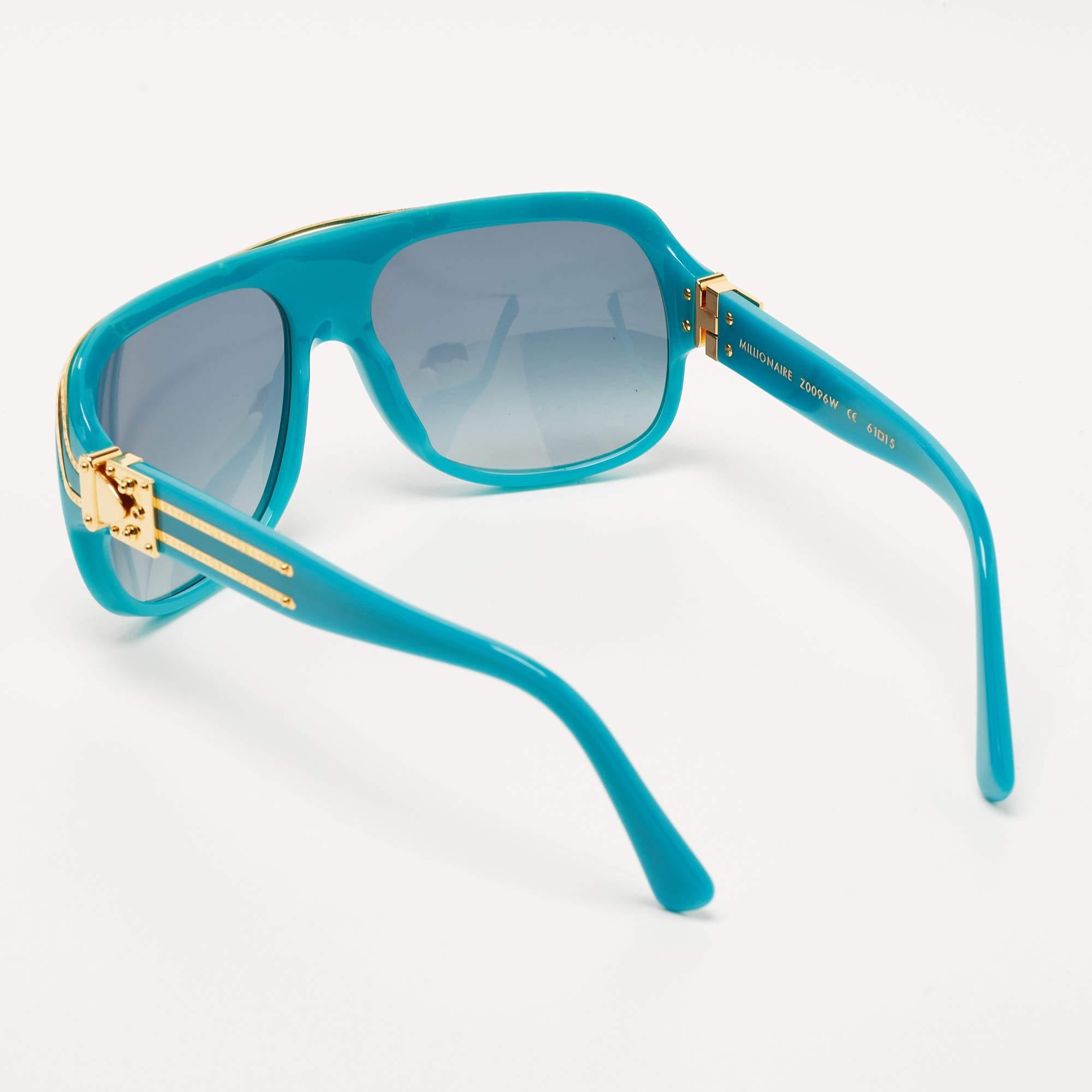 Louis Vuitton Teal Z0096W Gold Plated Millionaire Gradient Square Sunglasses In Good Condition In Dubai, Al Qouz 2