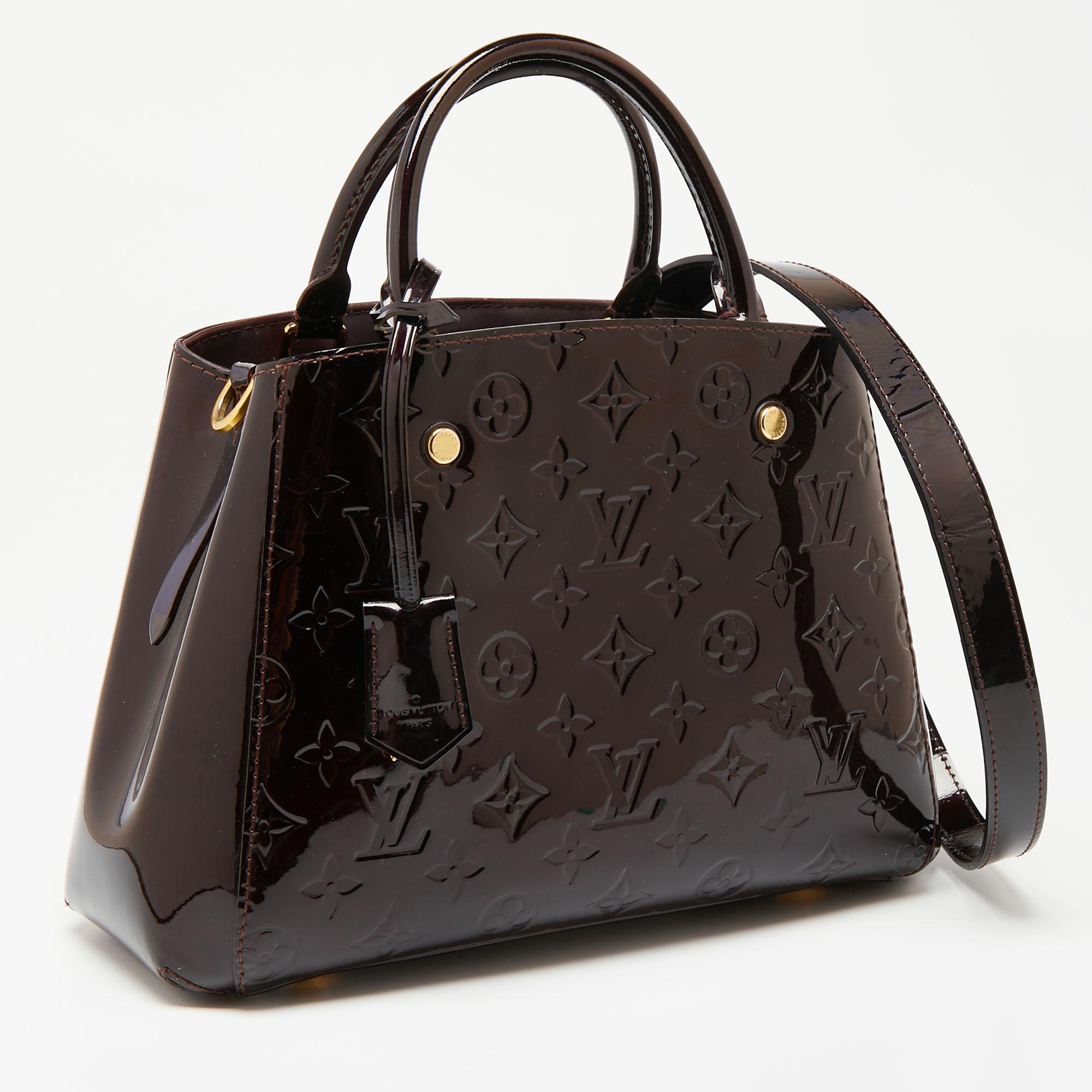 Louis Vuitton Terre D’Ombre Monogram Vernis Montaigne BB Bag In Good Condition In Dubai, Al Qouz 2