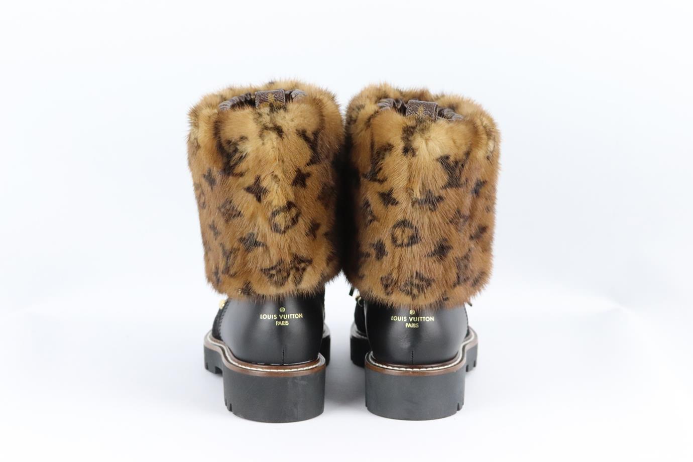 Brown Louis Vuitton Territory Mongrammed Mink Fur And Suede Ankle Boots Eu 38 Uk 5