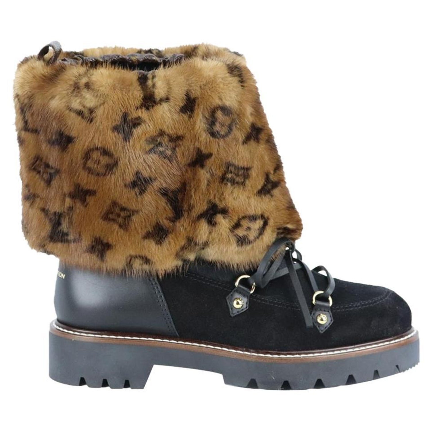 Louis Vuitton Territory Mongrammed Mink Fur And Suede Ankle Boots Eu 38 Uk  5 For Sale at 1stDibs