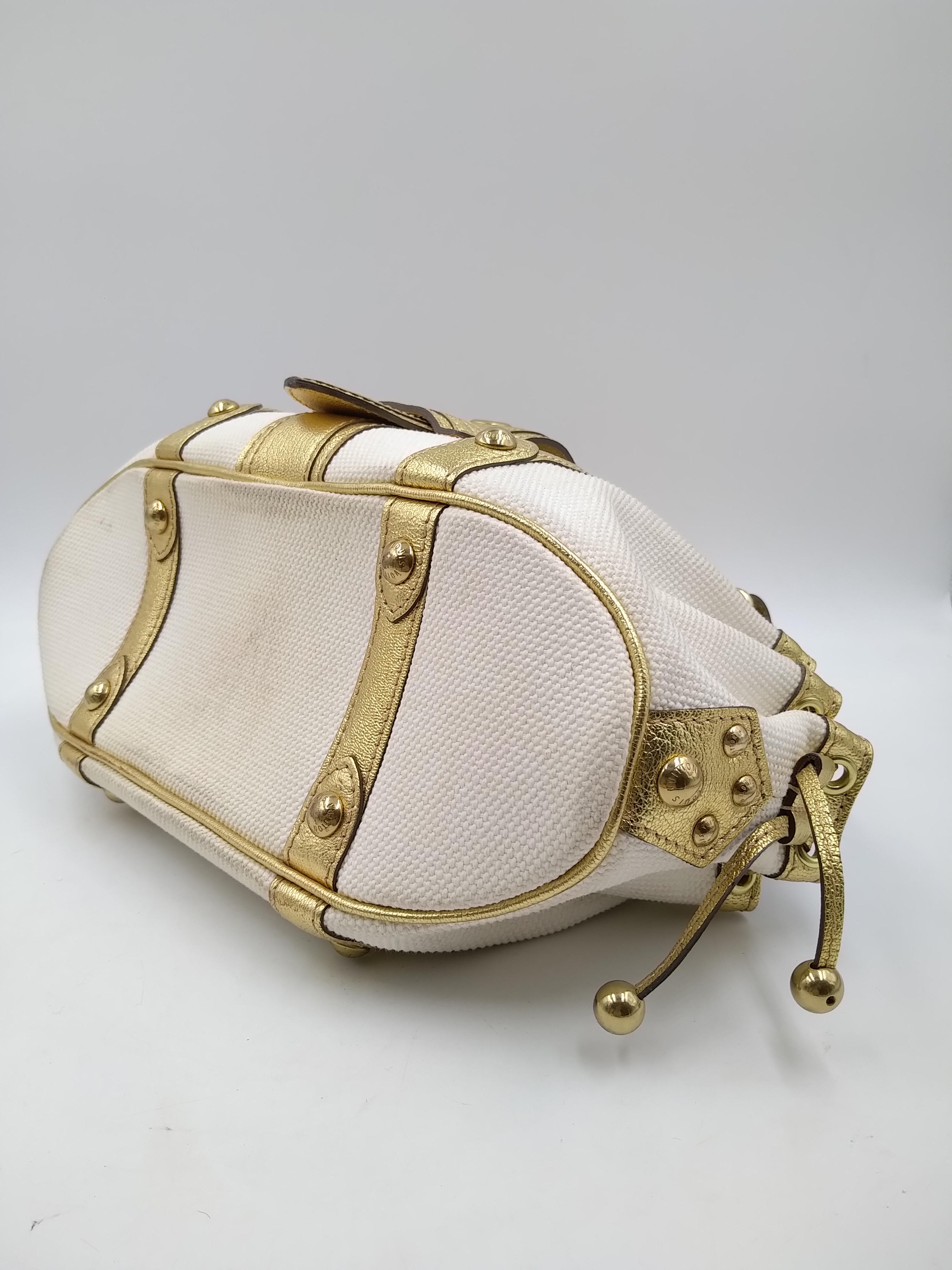 Louis Vuitton Theda Borsa in pelle canvas oro e beige ecru GM, 2004 in vendita 5
