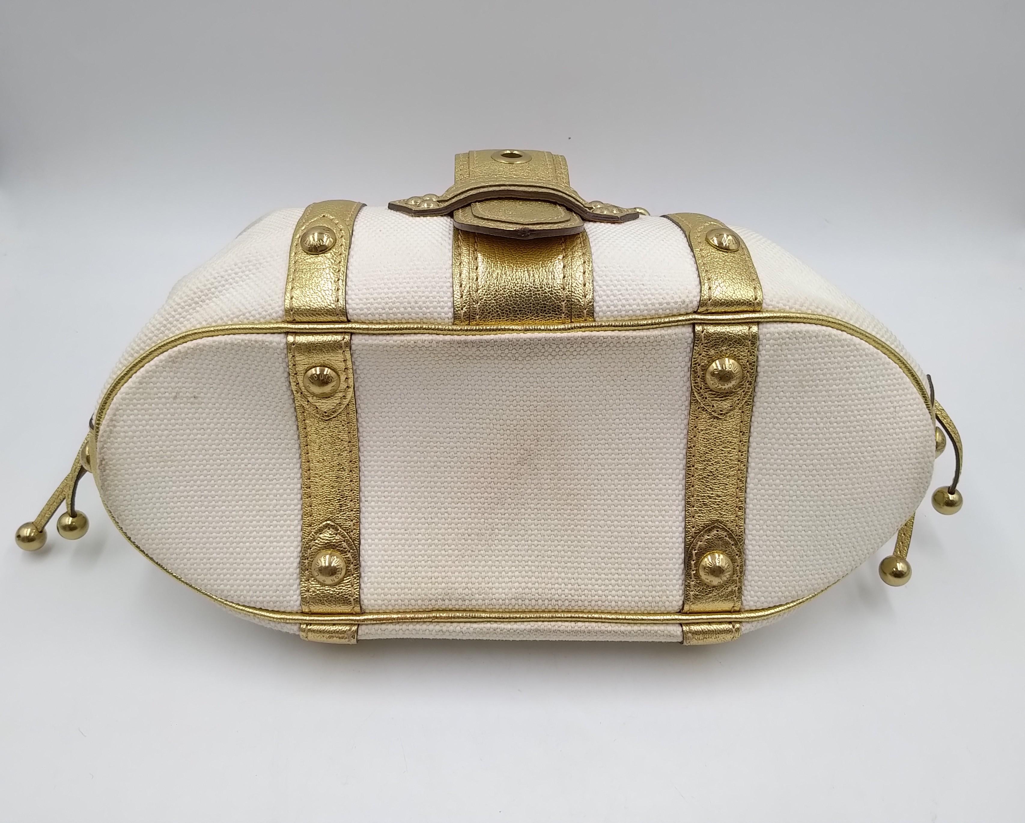 Louis Vuitton Theda Borsa in pelle canvas oro e beige ecru GM, 2004 in vendita 2
