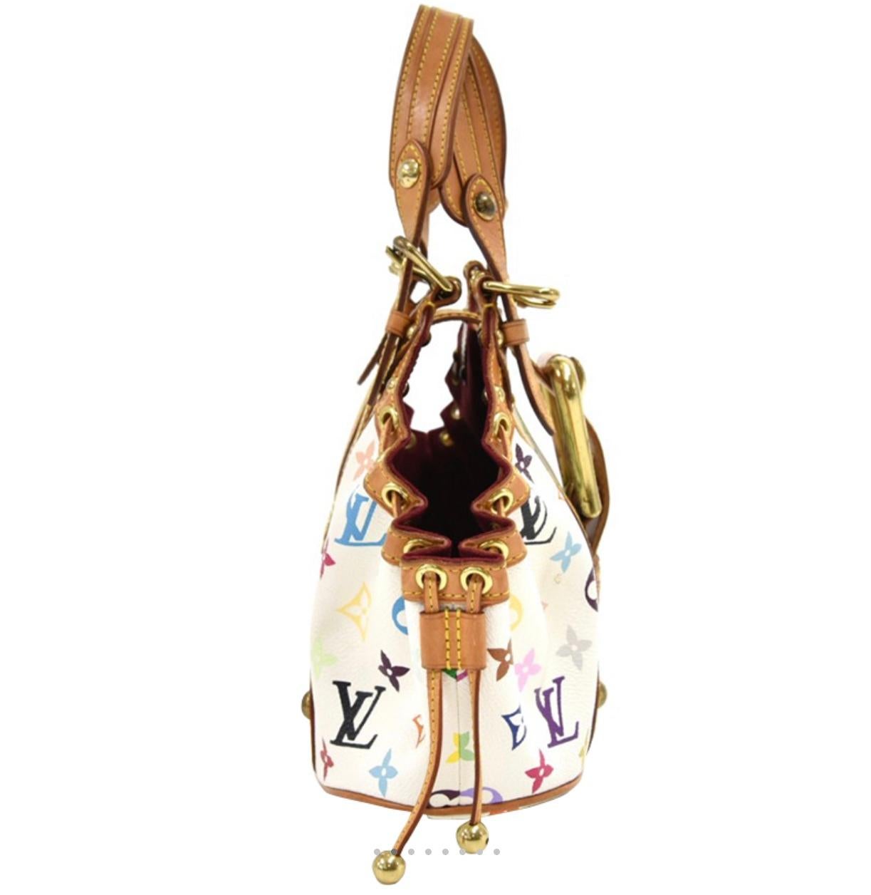 Louis Vuitton Theda Limited White Multicolor Monogram Canvas with Natural Cowhide Trim and Golden Hardware Satchel
The Louis Vuitton Monogram Multicolore Theda GM bag is truly a stunning piece. This limited edition is a timeless and feminine bag