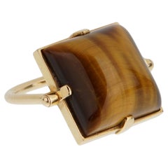 Louis Vuitton Tiger Eye 18K Yellow Gold Cocktail Ring Sz 5 3/4