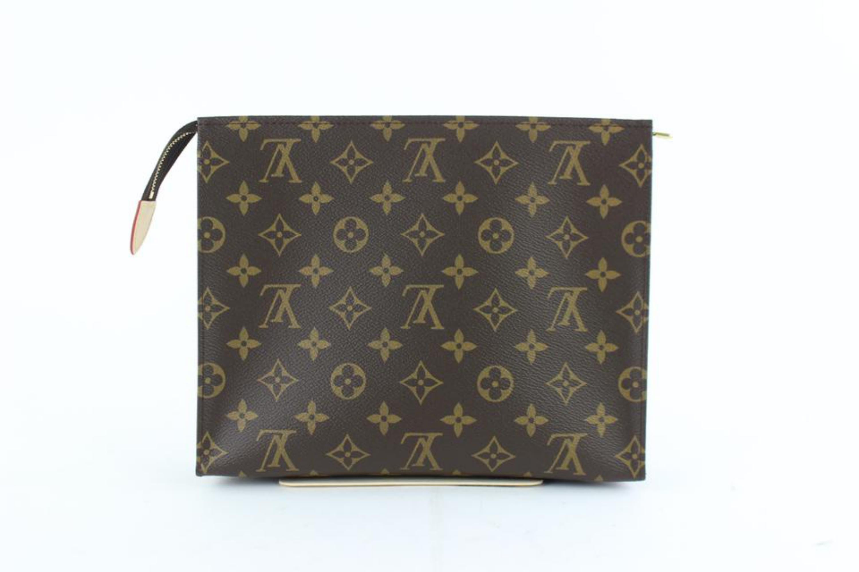 Louis Vuitton Toiletry Pouch Poche 26 2lz0914 Brown Coated Canvas Clutch For Sale 6