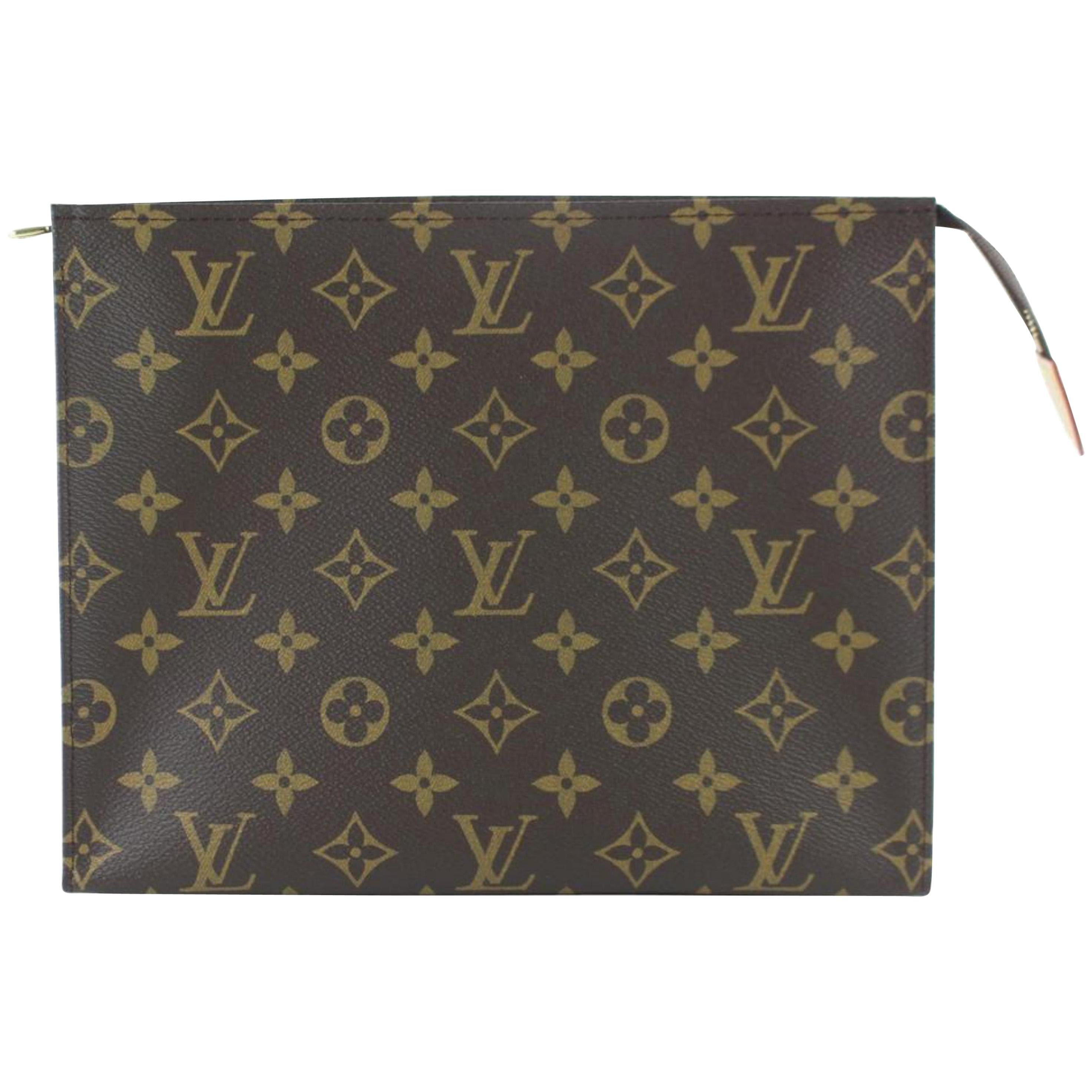 Louis Vuitton Toiletry Pouch Poche 26 2lz0914 Brown Coated Canvas Clutch For Sale