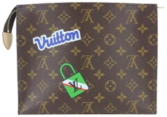 Louis Vuitton Toiletry Pouch Poche Stories 26 Patches 3lz0914 Brown Clutch