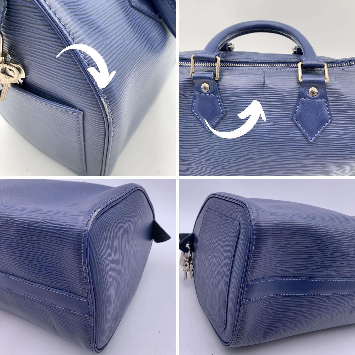 Louis Vuitton Toledo Blue Epi Leather Speedy 25 Boston Bag Handbag 1