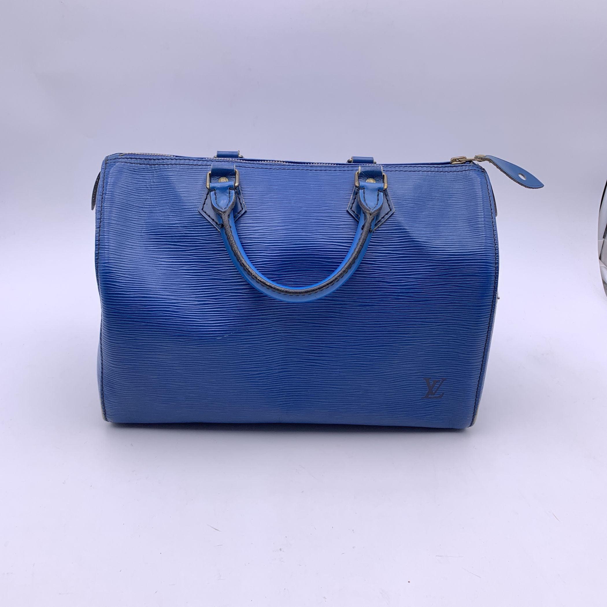 De las mujeres Bolso Louis Vuitton Toledo Azul Epi Piel Speedy 30 Boston Bag