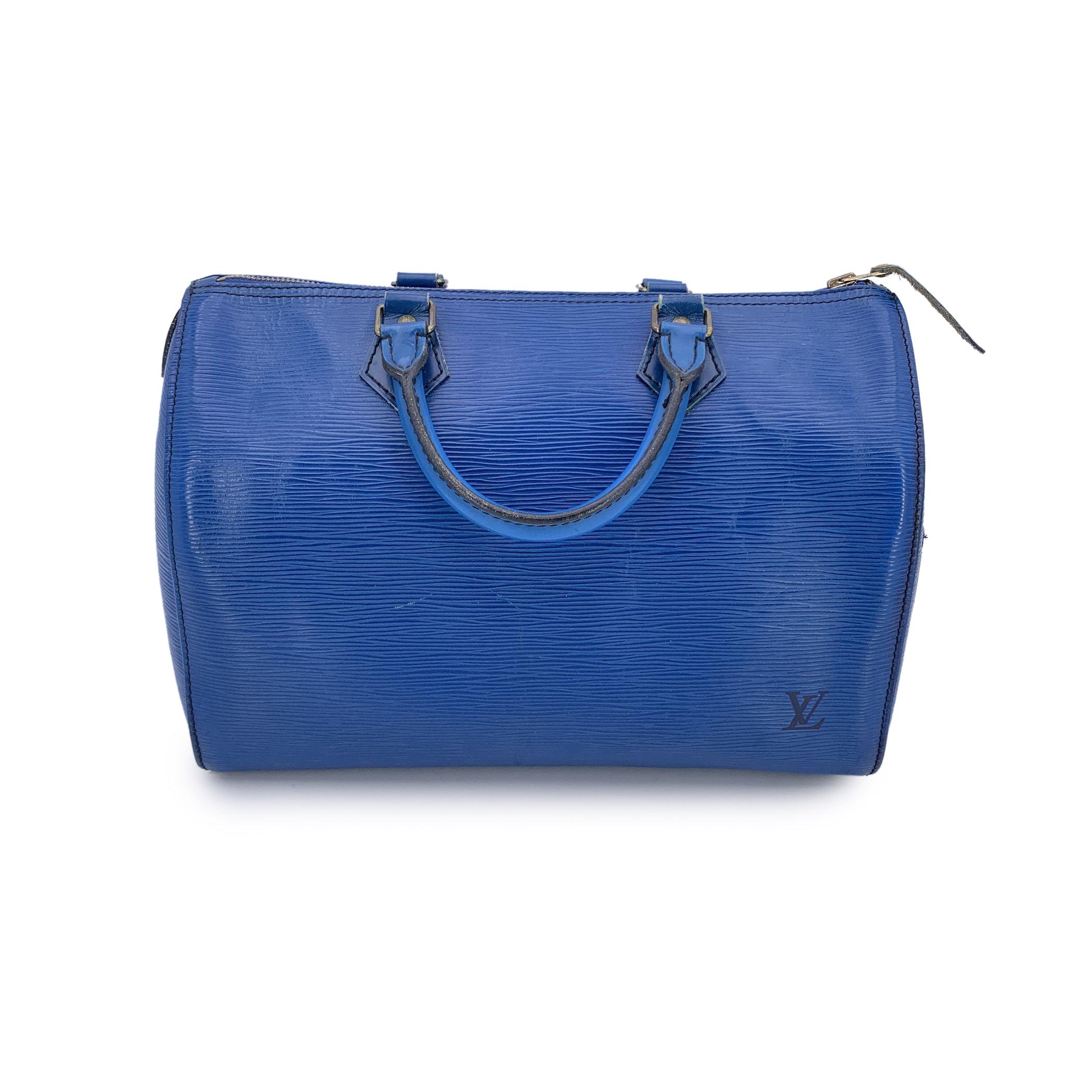 Louis Vuitton Toledo Blue Epi Leather Speedy Boston Bag Handbag In Fair Condition For Sale In Rome, Rome