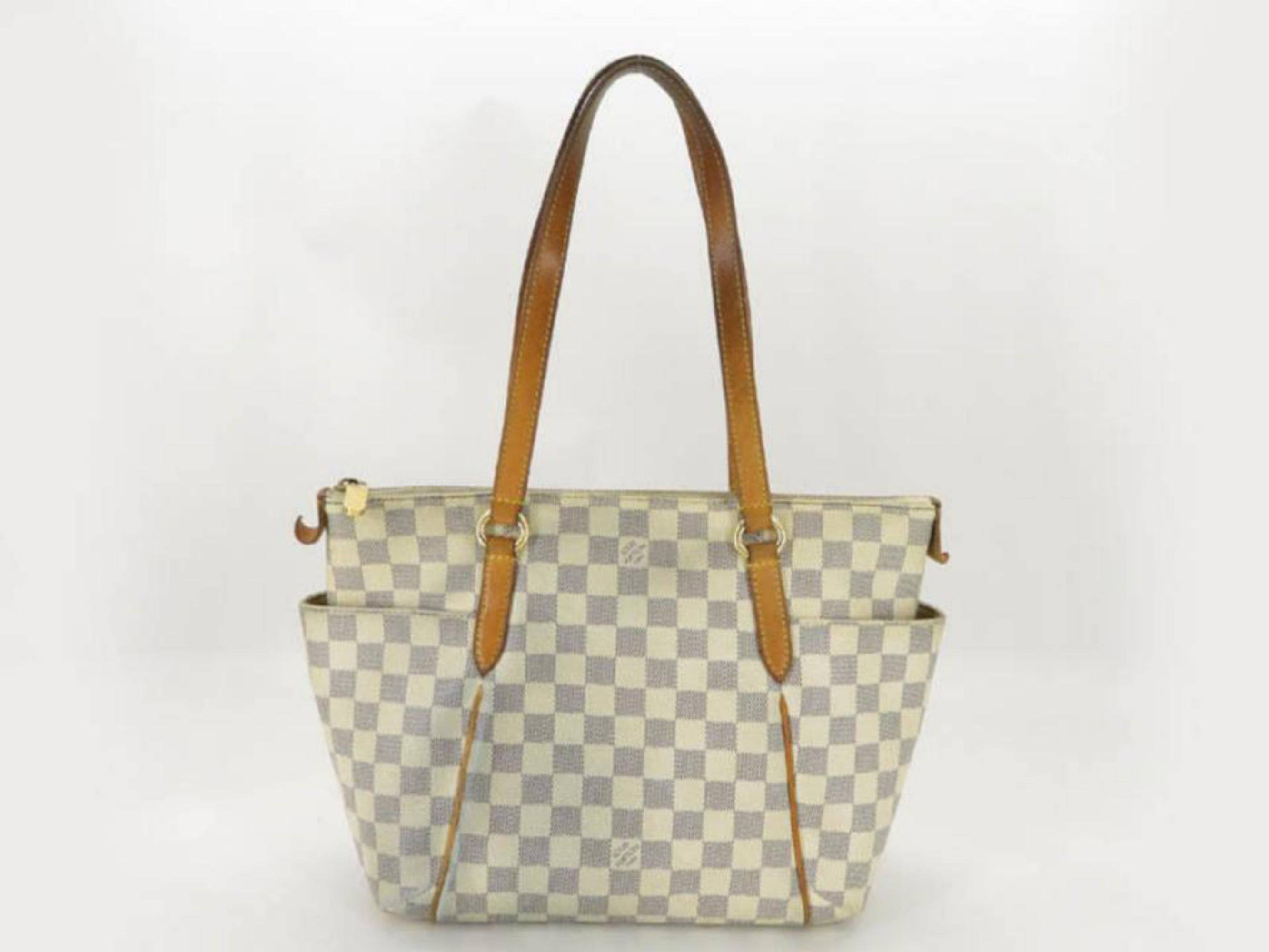 Louis Vuitton Totally Damier Azur Pm Tote 867445 White Canvas Shoulder Bag For Sale 7