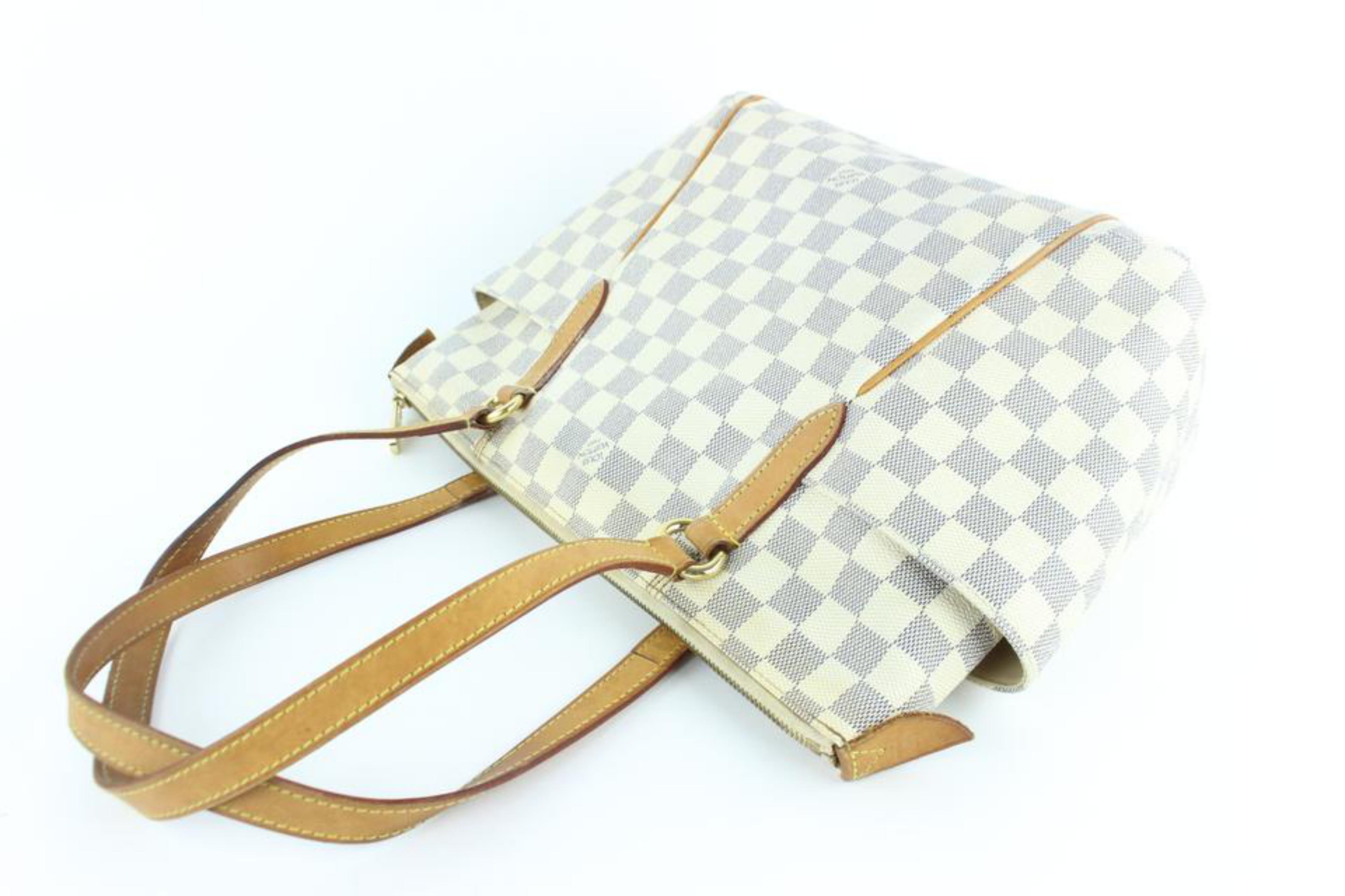 Louis Vuitton Totally Damier Azur Pm Zip 16lz1211 White Coated Canvas Tote For Sale 3