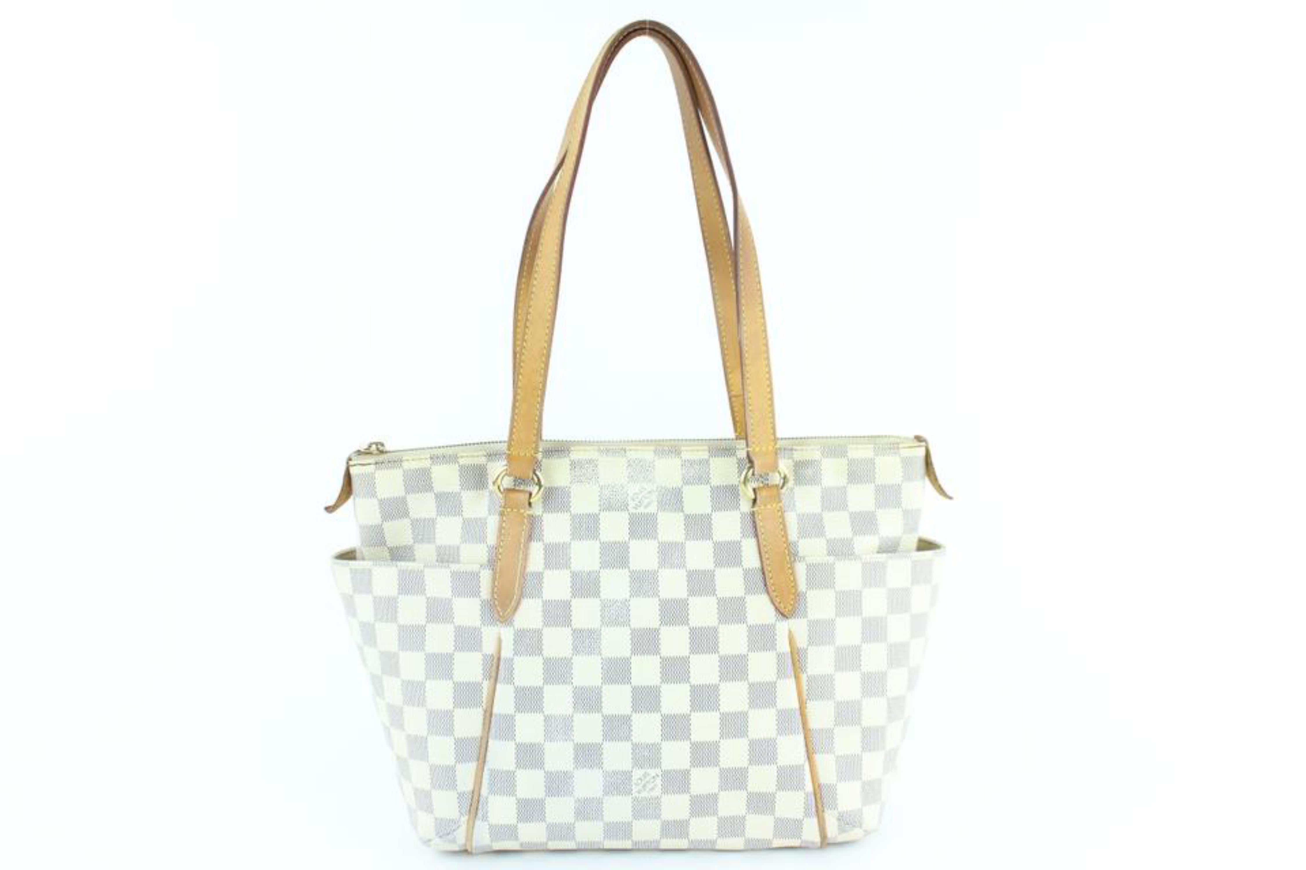 Louis Vuitton Totally Damier Azur Pm Zip 16lz1211 White Coated Canvas Tote For Sale 5