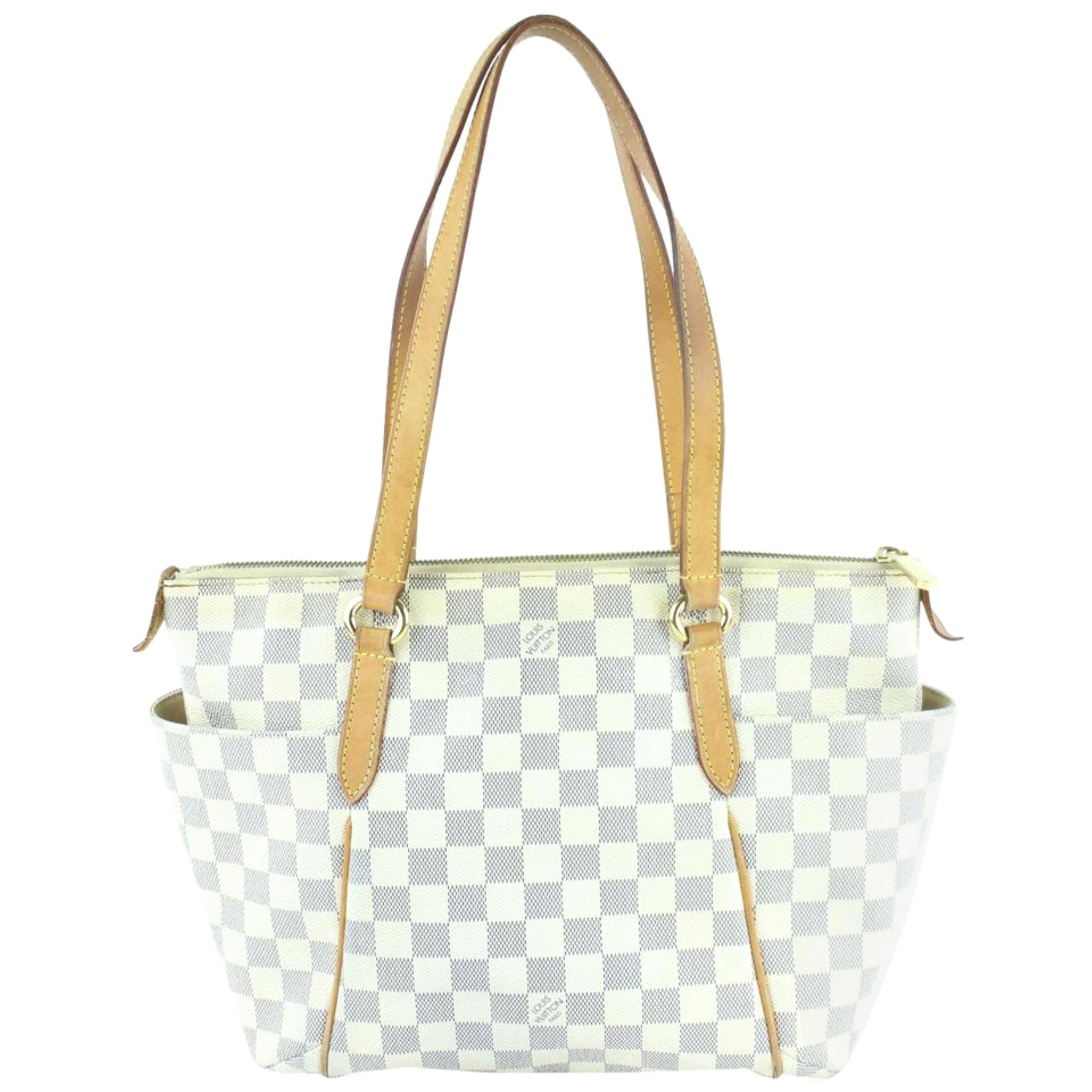 Louis Vuitton Totally Damier Azur Pm Zip 16lz1211 White Coated Canvas Tote For Sale