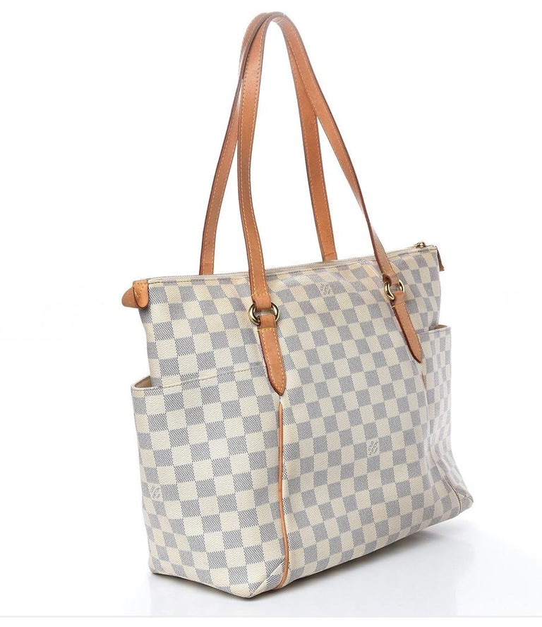 LOUIS VUITTON Tote Bag Totally MM White Damier Azur Shoulder Bag For Sale at 1stdibs