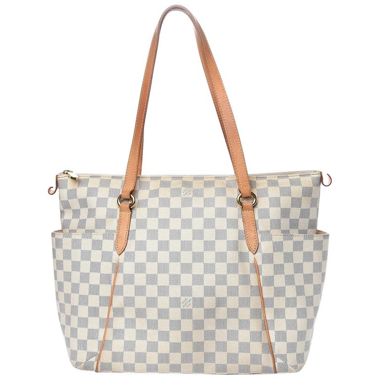 Auth Louis Vuitton Totally GM White Checkered Coated Canvas